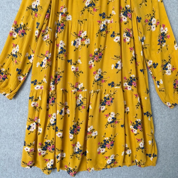 Old Navy Womens Dress Size Medium Tiered Yellow Floral Long Sleeves Boho READ - Picture 3 of 14